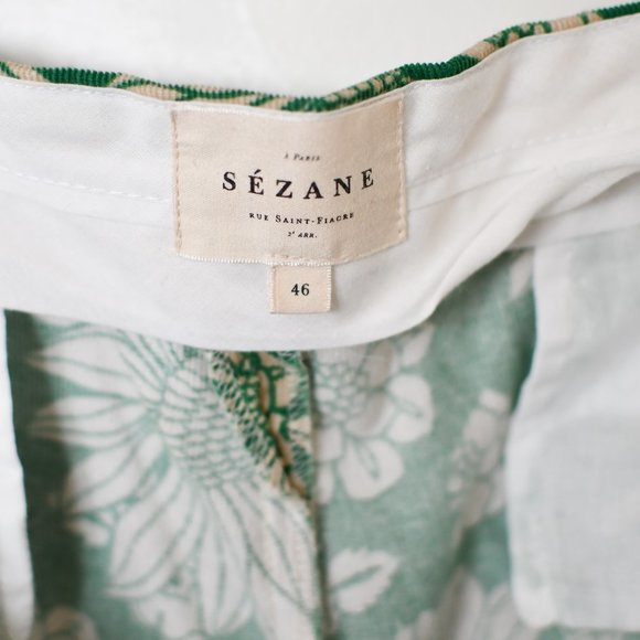 Sezane Floral Print Green Corduroy Trouser Pants - Picture 2 of 6